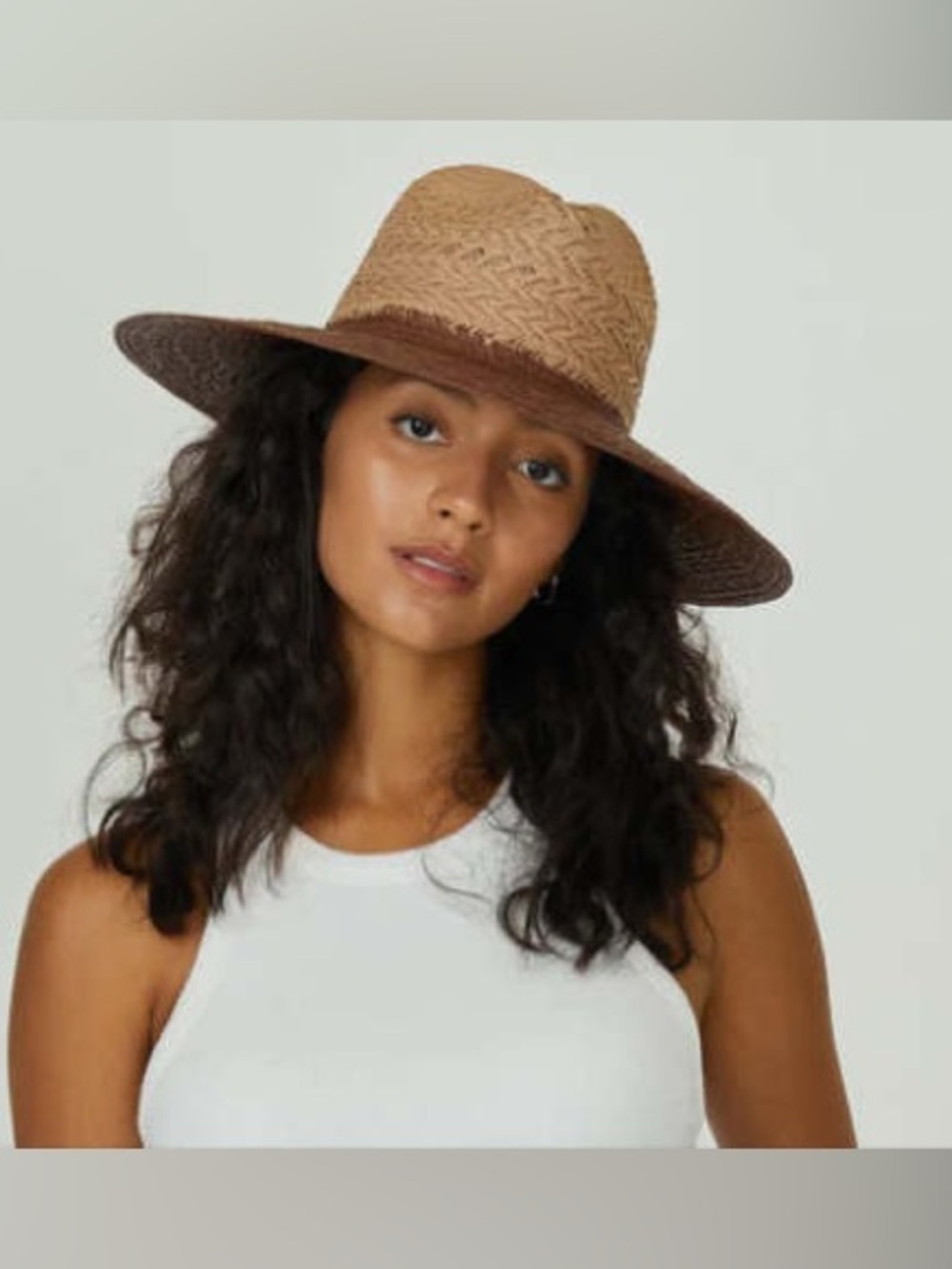 Freya Two-Tone Straw Sun Hat in Brown and Tan